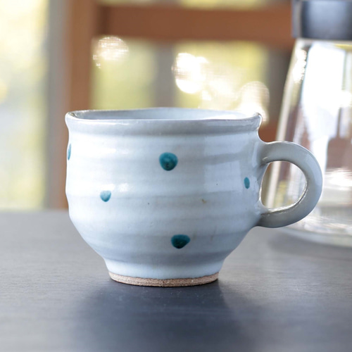 湯布院　HOMME BLUE CAFE スープカップ　陶器　水玉　ドット 水玉スープカップ（うのふ釉） 湯呑み 赤部焼 松本尚 通販 17786918