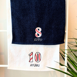 刺繍　名入れ　フェイスタオル　野球ボールフォント　数字　背番号　泉州タオル　 1枚目の画像
