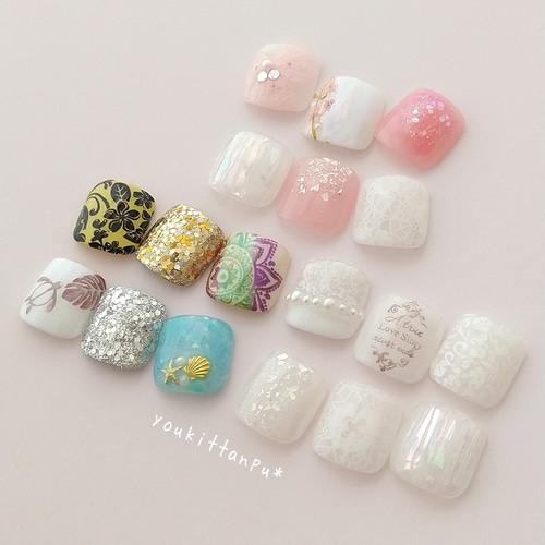 ジェルネイルシール♪数量限定フットセット　2シート＋4回分（全部で8回分 楽天市場】フットネイルシール フット ネイルシール 貼るだけ