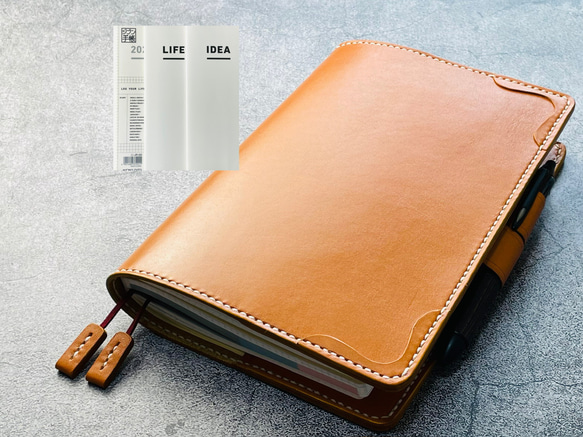 手縫】ジブン手帳A5スリム用キャメル色本革手帳カバー