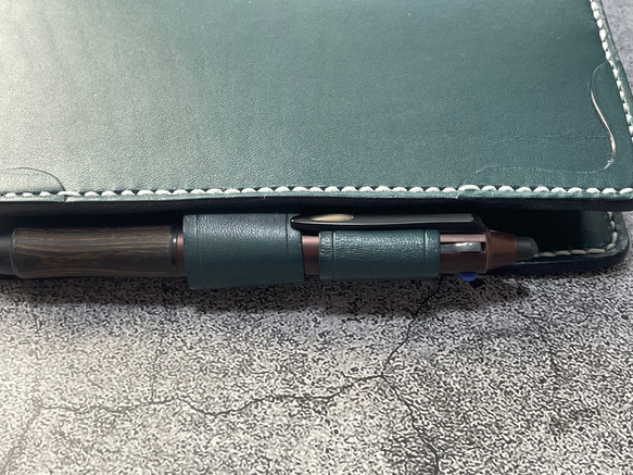 【手縫】ジブン手帳B6スリムmini 用ブルーグリーン色本革カバー（バタフライストッパー） IDEA/LIFE も収納可 8枚目の画像