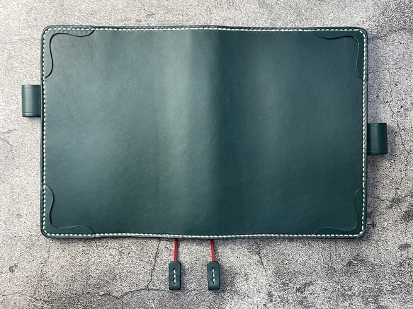 【手縫】ジブン手帳B6スリムmini 用ブルーグリーン色本革カバー（バタフライストッパー） IDEA/LIFE も収納可 10枚目の画像