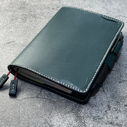 【手縫】ジブン手帳B6スリムmini 用ブルーグリーン色本革カバー（バタフライストッパー） IDEA/LIFE も収納可 4枚目の画像