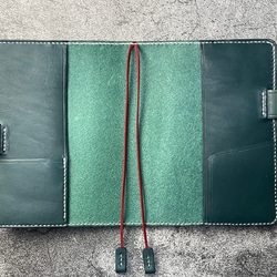 【手縫】ジブン手帳B6スリムmini 用ブルーグリーン色本革カバー（バタフライストッパー） IDEA/LIFE も収納可 9枚目の画像