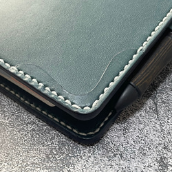 【手縫】ジブン手帳B6スリムmini 用ブルーグリーン色本革カバー（バタフライストッパー） IDEA/LIFE も収納可 7枚目の画像