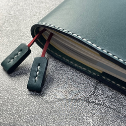 【手縫】ジブン手帳B6スリムmini 用ブルーグリーン色本革カバー（バタフライストッパー） IDEA/LIFE も収納可 6枚目の画像