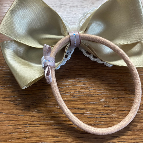 リボンヘアゴム#キンチャベージュレースリボン《240530》 ヘアゴム  