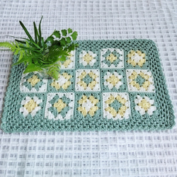 かぎ針編み グラニースクエア マルチカバー ミントグリーン＆イエロー