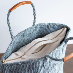 【帆布バッグ付き】サイザルバッグ かごバッグ ブルーグレー 編み込み 青 水色 麻 a4が入る ak-57si 9枚目の画像