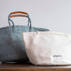【帆布バッグ付き】サイザルバッグ かごバッグ ブルーグレー 編み込み 青 水色 麻 a4が入る ak-57si 3枚目の画像