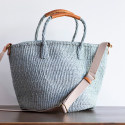 【帆布バッグ付き】サイザルバッグ かごバッグ ブルーグレー 編み込み 青 水色 麻 a4が入る ak-57si 4枚目の画像