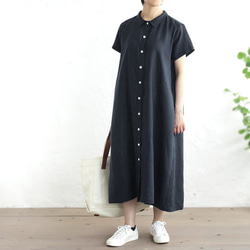 美品 Theory リネン混 シャツワンピース ウォッシャブル ネイビー ウォッシャブル】ナチュラルリネンブレンドシャツワンピース