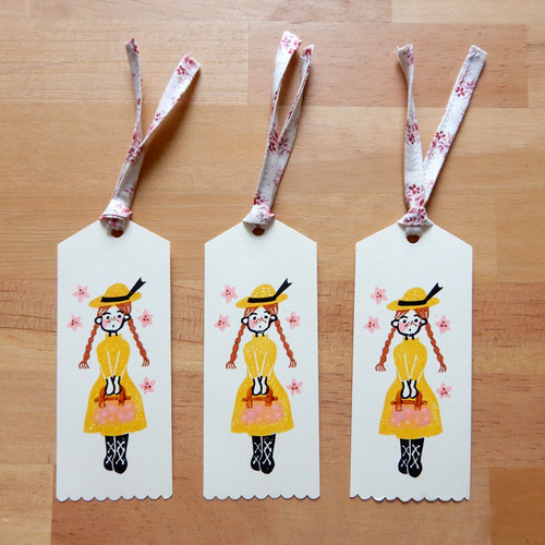 紙のしおり 多色ゴム版画 文学「赤毛のアン」ブックマーク しおり