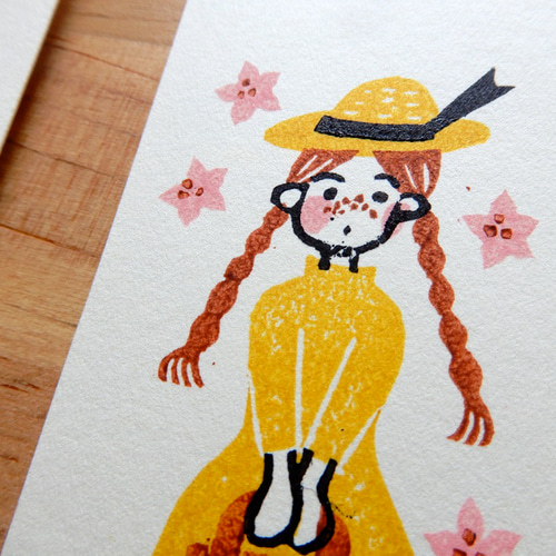 紙のしおり 多色ゴム版画 文学「赤毛のアン」ブックマーク しおり