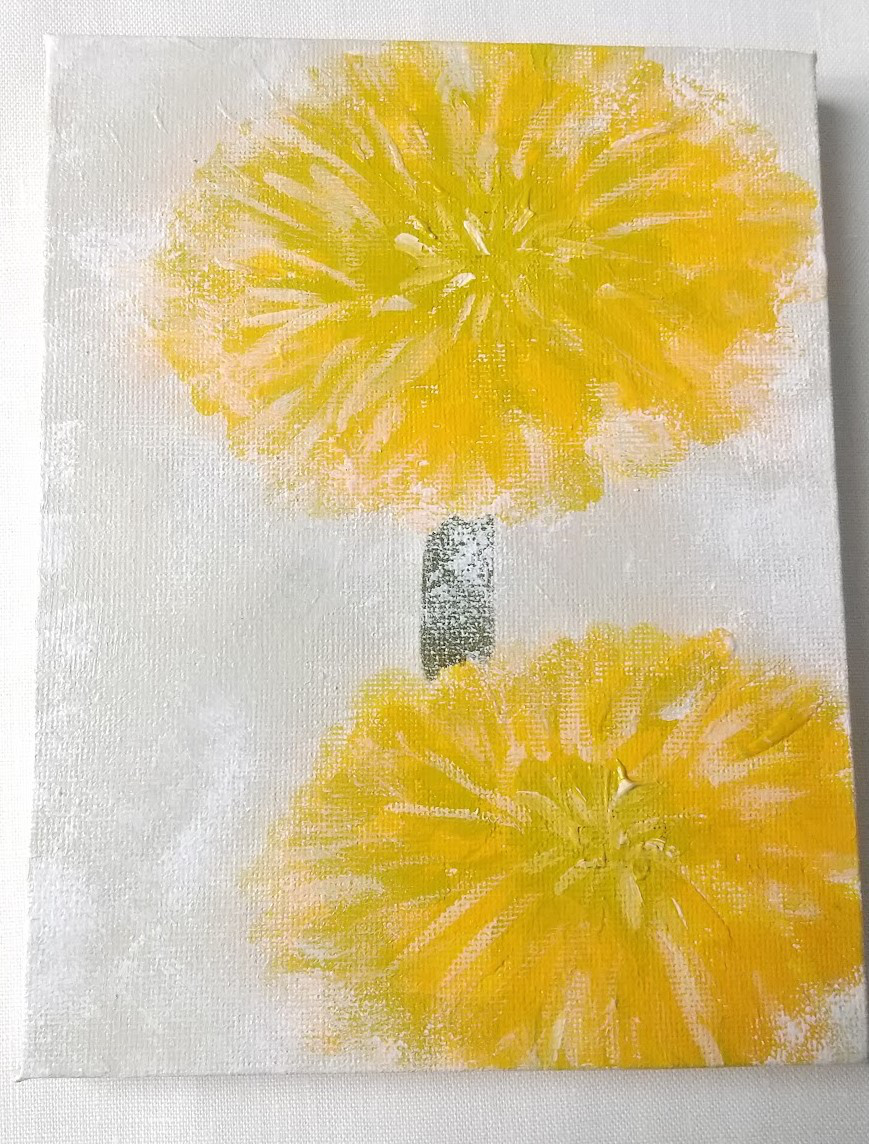 絵画　アクリル絵　額縁　ボード　タンポポ