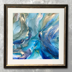 宝石アート ブルートパーズ 水彩画 ＜原画＞青い空を閉じ込めた宝石を