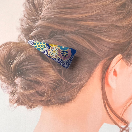 友禅和紙×レジン】和柄のヘアアクセサリーセット 菊華 バレッタ 和息