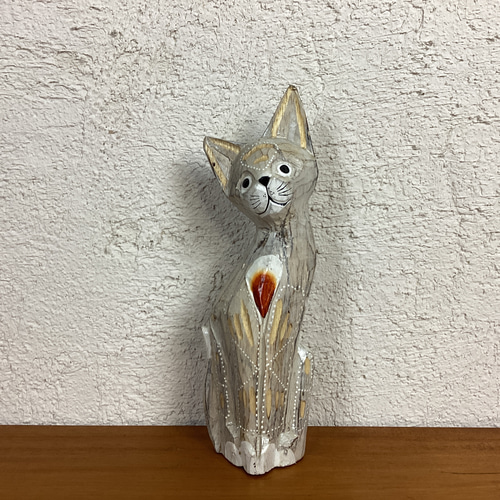 小】バリ猫 置物 バリ島 雑貨 木彫り 可愛い 癒し 猫 その他インテリア