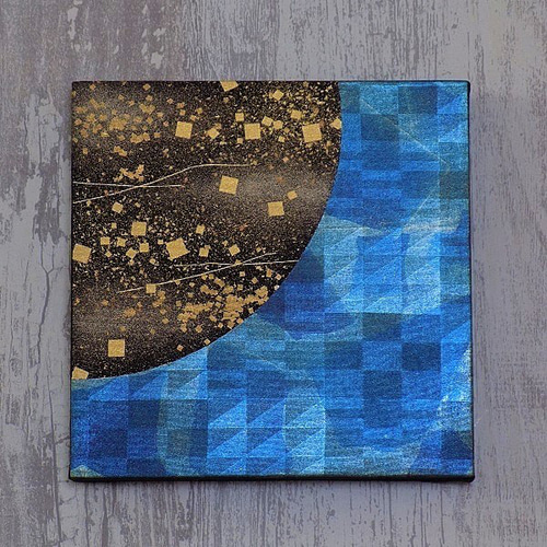 蒔絵　金箔の月　アートパネル 水晶パネル アートパネル 60×80cm 満月 風景 金フレーム付き
