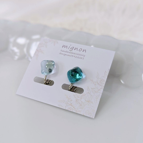 シーグラスの大きめ一粒ピアス イヤリング ガラス 大粒 ブルー ピアス 