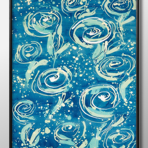 12219□ポスター アート 絵画『波紋 海 水面』北欧 A3 イラスト