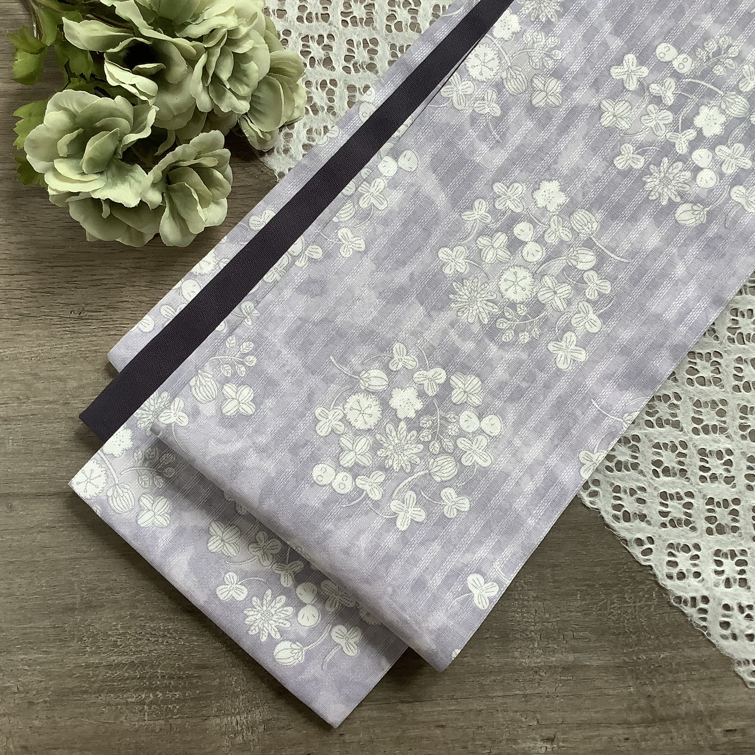 白詰草　半幅帯　薄藤紫／スモークパープル