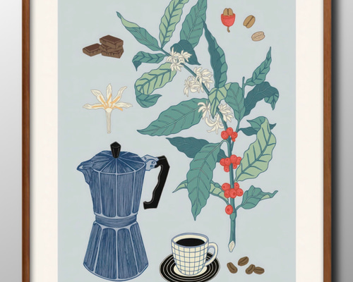 14320■A3アートポスター『2杯のコーヒー　カフェ』絵画 イラスト マット 14320□A3アートポスター『2杯のコーヒー カフェ』絵画 イラスト
