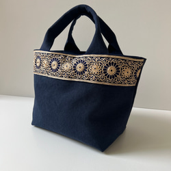 新色◇インド刺繍リボンとクッタリ帆布のトートバッグ◇oriental