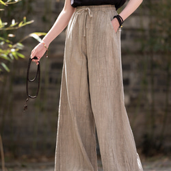 紮染め苎麻キュロット 砂洗ワイドパンツ #6196麥色 6枚目の画像