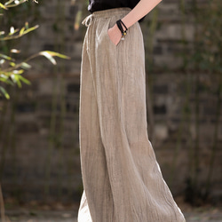紮染め苎麻キュロット 砂洗ワイドパンツ #6196麥色 10枚目の画像