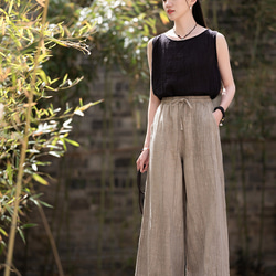 紮染め苎麻キュロット 砂洗ワイドパンツ #6196麥色 12枚目の画像