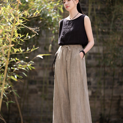 紮染め苎麻キュロット 砂洗ワイドパンツ #6196麥色 11枚目の画像