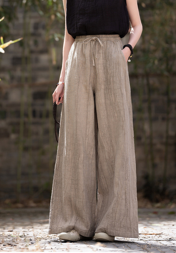 紮染め苎麻キュロット 砂洗ワイドパンツ #6196麥色 5枚目の画像