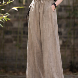 紮染め苎麻キュロット 砂洗ワイドパンツ #6196麥色 1枚目の画像