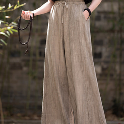 紮染め苎麻キュロット 砂洗ワイドパンツ #6196麥色 9枚目の画像