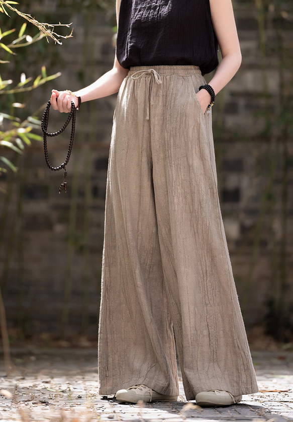 紮染め苎麻キュロット 砂洗ワイドパンツ #6196麥色 9枚目の画像