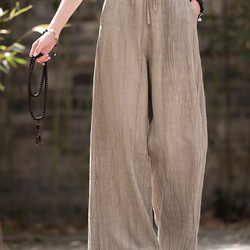 紮染め苎麻キュロット 砂洗ワイドパンツ #6196麥色 4枚目の画像