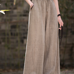 紮染め苎麻キュロット 砂洗ワイドパンツ #6196麥色 2枚目の画像
