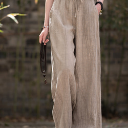 紮染め苎麻キュロット 砂洗ワイドパンツ #6196麥色 3枚目の画像