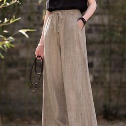 紮染め苎麻キュロット 砂洗ワイドパンツ #6196麥色 7枚目の画像