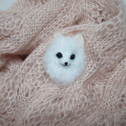 羊毛フェルト 犬 日本スピッツ 毛糸 ぽんぽん ブローチ 羊毛フェルト