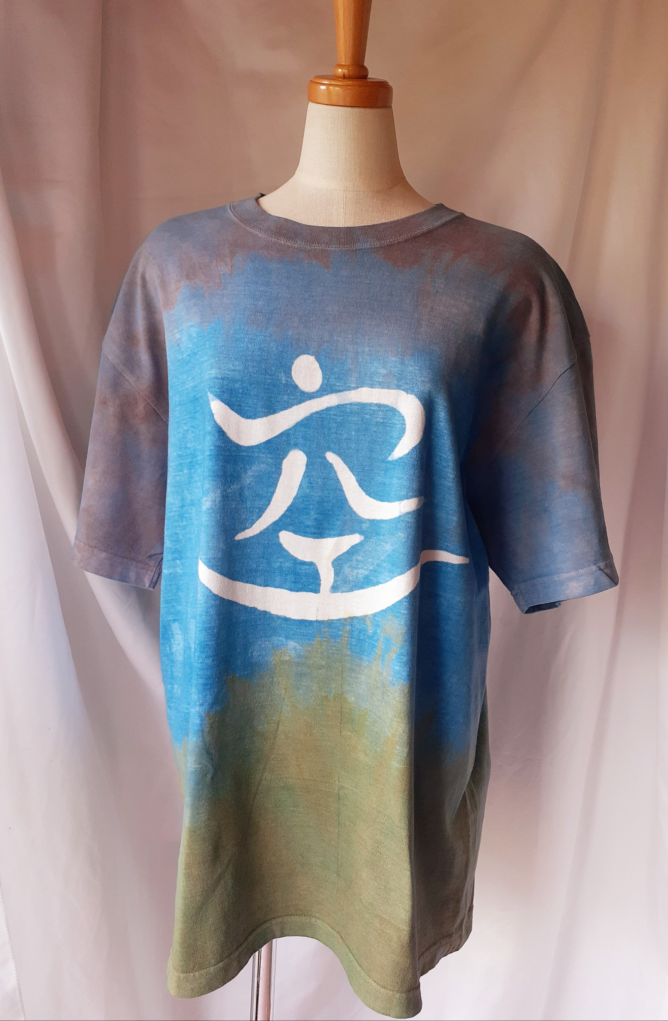 手書き＆手染めTシャツ・兼用Lサイズ（藍染・ベンガラ染め）