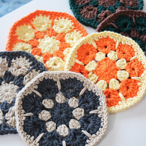 cotton/オレンジジュースのコースター 2枚セット/ クロシェ 編み物