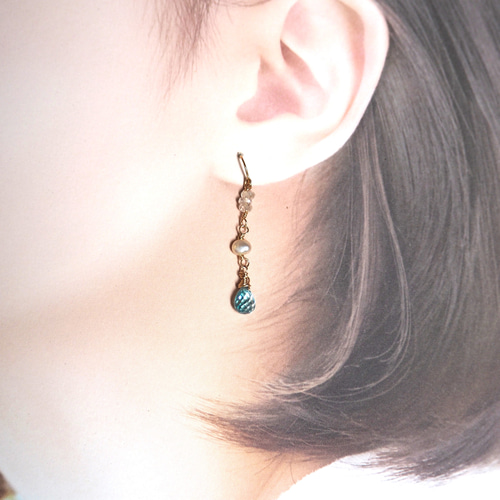 天然ブルージルコンピアス 14kgf BlueZircon ピアス（フック・チェーン 