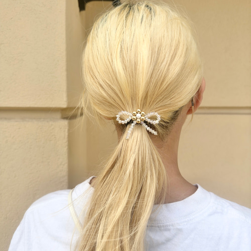 クリアリボンのヘアゴム ゴールド ヘアゴム kuma beads 通販 17789418