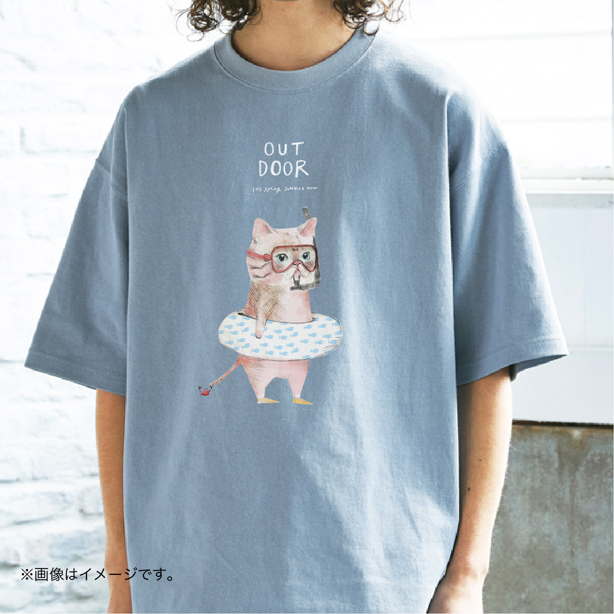 厚みのあるBIGシルエットTシャツ「Outdoor_cat」 /送料無料