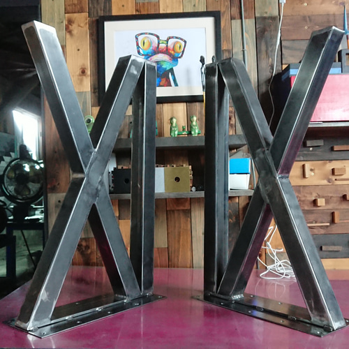 無塗装でアイアンな極太鉄脚♪ 50×400×650mm XI型 2脚ver. ダイニング