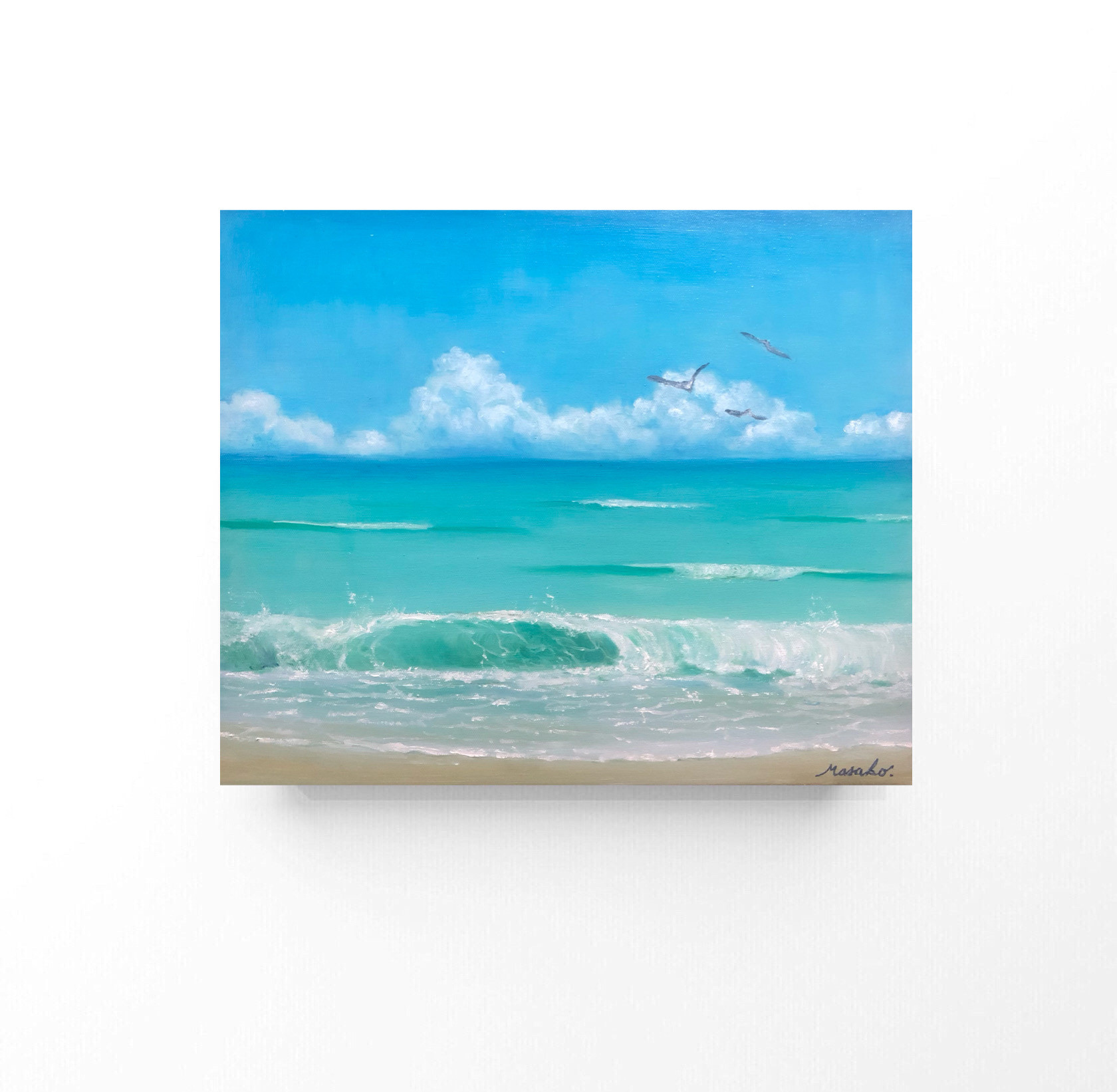 セール 登場から人気沸騰 パステル画 原画一点物 エメラルドグリーンの海 絵画