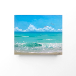 油絵 絵画  海のお花畑【Ａ4】 油絵 原画 オリジナル 「海とお花畑」送料無料 絵画 Masako's
