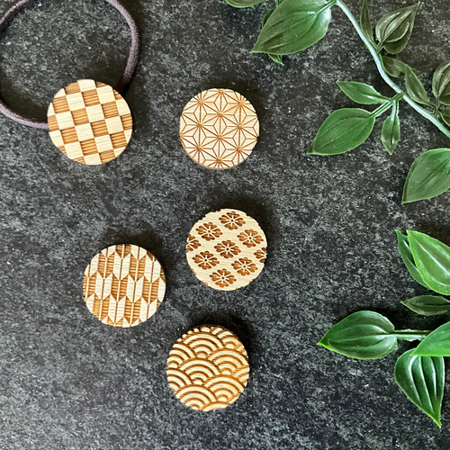 和柄の竹製ヘアゴム 丸 レーザー彫刻 ヘアゴム Bamboo Fam. 通販